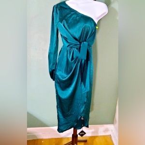 Sleeveless One Shoulder Cocktail Dress Small Green NWT